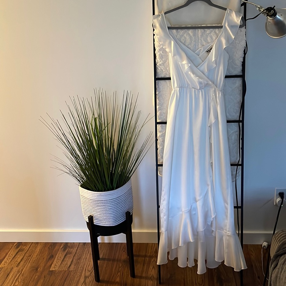 Show Me Your Mumu White Satin Wrap Dress